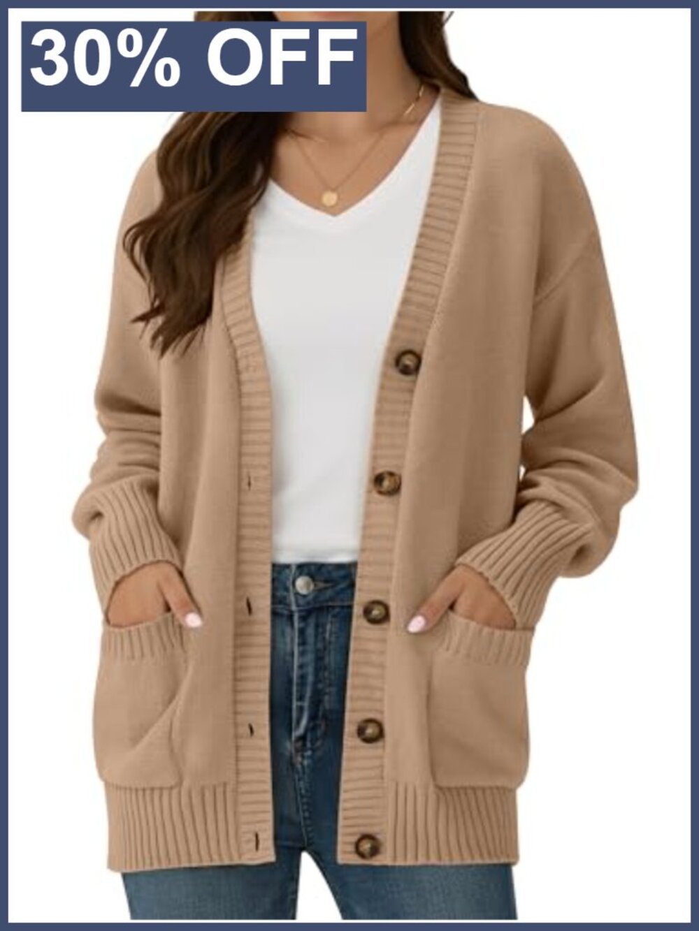 Womens Cotton Blend Open Front Cardigan Button V-Neck Knit Fall Sweater